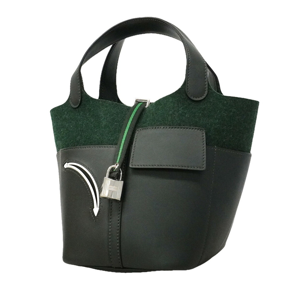 Hermes Picotin Lock PM Go Team handbag, felt Swift leather, Vert Foncé, W sta...